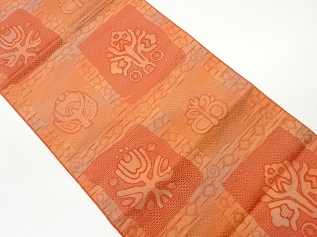 JAPANESE KIMONO / VINTAGE NAGOYA OBI / CHIKUZEN HAKATA / WOVEN ABSTRACT FLORAL PLANTS